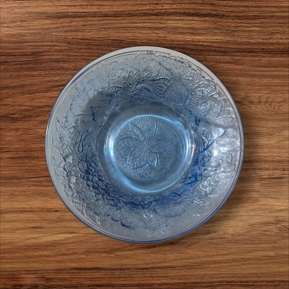 KIG Indonesia Ice Blue Glass Bowls Embossed 8.5” Fruit Pattern garden party - Picture 2 of 7